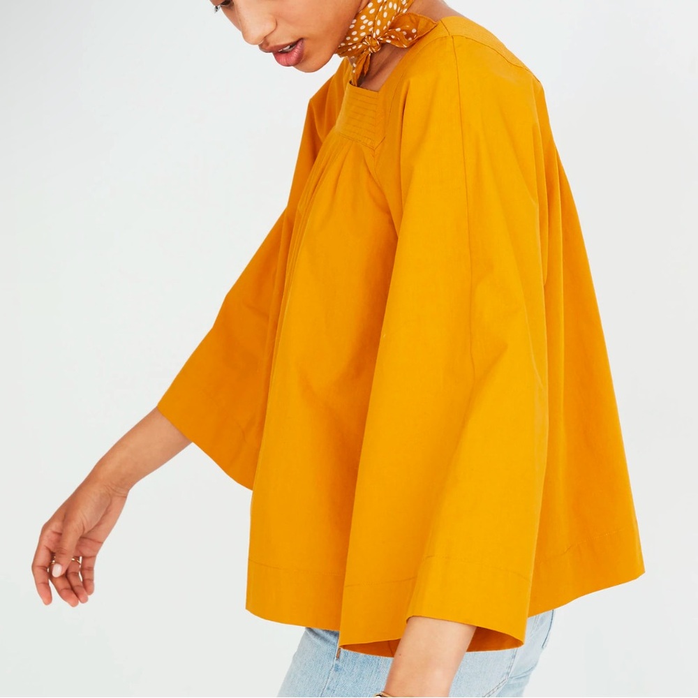Madewell Square Neck Mustard Yellow Blouse Top - Picture 3 of 9
